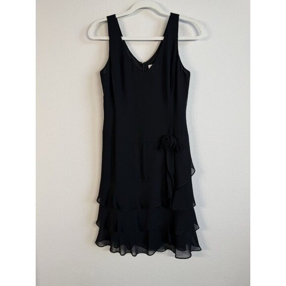Ann Taylor LOFT Little Black Dress Size 2 Flower Applique Ruffled Tiered Hem - Picture 13 of 13